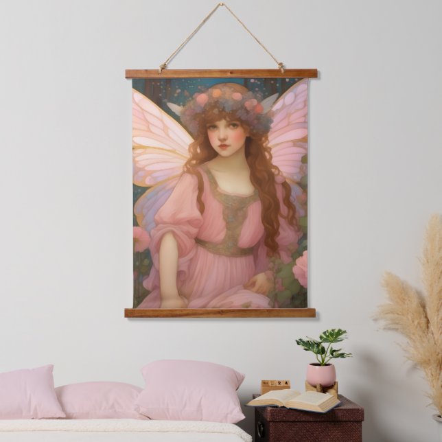 Enchanting Dreams: A Whimsical Pink Fairy Portrait Hanging Tapestry (Bedroom)