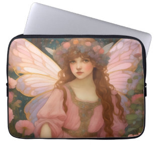 Enchanting Dreams: A Whimsical Pink Fairy Portrait Laptop Sleeve