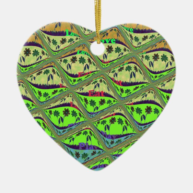 Enchanting Eclectic Garden Chequered Floral Beauty Ceramic Ornament (Front)