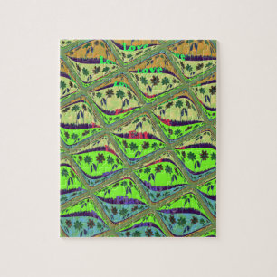 Enchanting Eclectic Garden Chequered Floral Beauty Jigsaw Puzzle