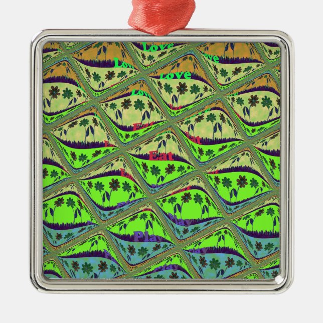 Enchanting Eclectic Garden Chequered Floral Beauty Metal Ornament (Front)