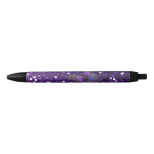 Enchanting Elegance: The Purple Sparkle Butterfly Blue Ink Pen