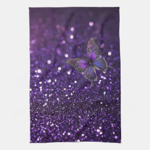 Enchanting Elegance: The Purple Sparkle Butterfly  Kitchen Towel