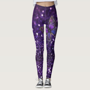 Enchanting Elegance: The Purple Sparkle Butterfly  Leggings