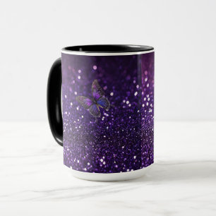 Enchanting Elegance: The Purple Sparkle Butterfly  Mug
