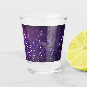 Enchanting Elegance: The Purple Sparkle Butterfly Shot Glass