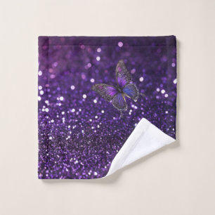 Enchanting Elegance: The Purple Sparkle Butterfly Wash Cloth