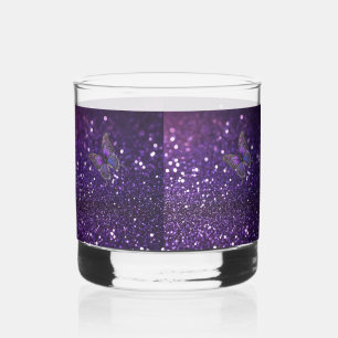 Enchanting Elegance: The Purple Sparkle Butterfly Whiskey Glass