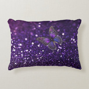 Enchanting Elegance: The Purple Sparkly Butterfly Accent Pillow