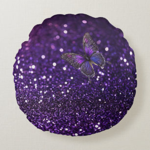 Enchanting Elegance: The Purple Sparkly Butterfly Round Pillow