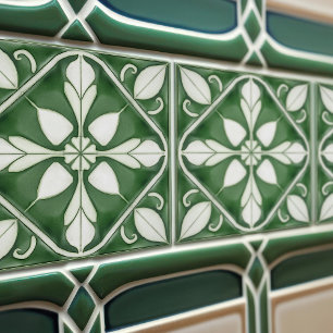 Enchanting Emerald Green Symmetrical Floral Tile
