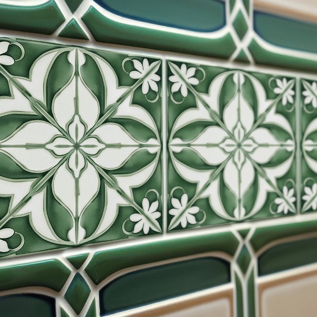 Enchanting Emerald Green Symmetrical Floral Tile (Creator Uploaded)