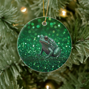 Enchanting Emergence: The Green Sparkle Frog Ceramic Ornament