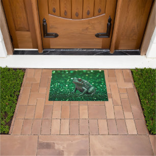 Enchanting Emergence: The Green Sparkle Frog Doormat