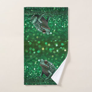 Enchanting Emergence: The Green Sparkle Frog, Hand Towel