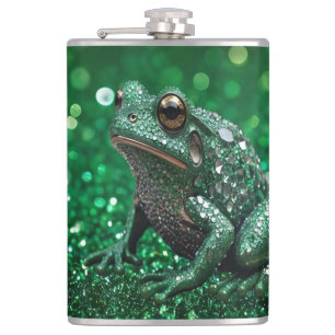 Enchanting Emergence: The Green Sparkle Frog Hip Flask