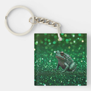 Enchanting Emergence: The Green Sparkle Frog Keychain