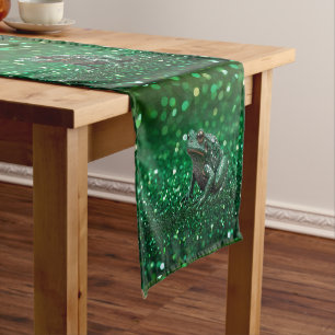 Enchanting Emergence: The Green Sparkle Frog  Long Table Runner