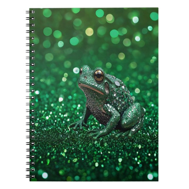 Enchanting Emergence: The Green Sparkle Frog  Notebook (Front)