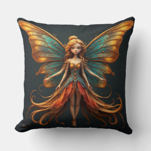 Enchanting Fairy with Colourful Wings Throw Pillow