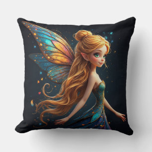 Enchanting Fairy with Colourful Wings Throw Pillow