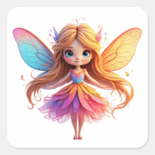 Enchanting Fantasy Fairy with Colorful Wings Square Sticker