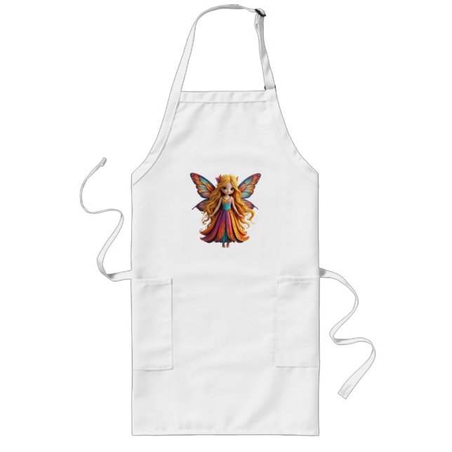Enchanting Fantasy Fairy with Colourful Wings Long Apron (Front)