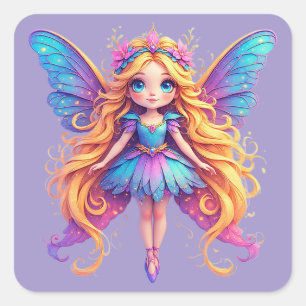 Enchanting Fantasy Fairy with Colourful Wings Square Sticker