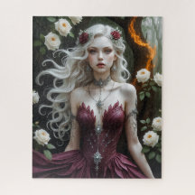 Enchanting Fantasy Queen in Burgundy Gown Puzzle