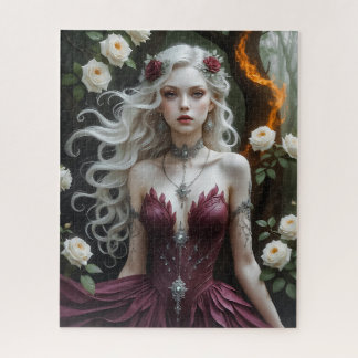 Enchanting Fantasy Queen in Burgundy Gown Puzzle