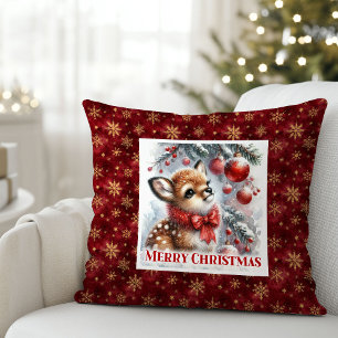 Enchanting Fawn Forest Scene Cozy Gift Christmas  Throw Pillow