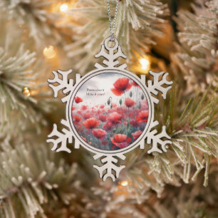 Enchanting Field of Poppies  Snowflake Pewter Christmas Ornament