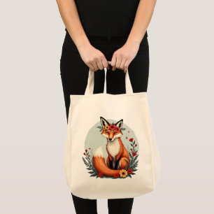 Enchanting Floral Fox Woodland Folk Art Tote Bag