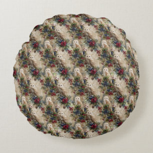 Enchanting Floral Owl Round Pillow