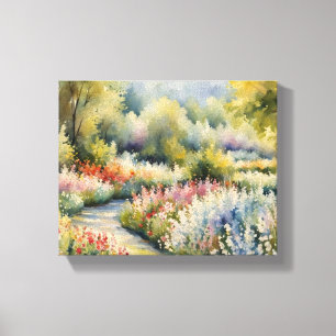 Enchanting Floral Path Watercolor Painting Canvas Print