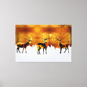 Enchanting Forest Trio: Oriental Deer Art Canvas Print