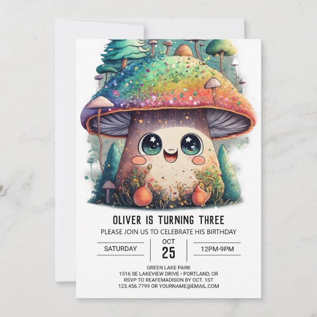 Enchanting Fungi Fantasy Birthday Invitation (Front)
