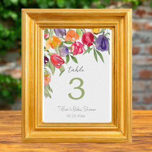 Enchanting Garden Tulips and Greenery Baby Shower Table Number