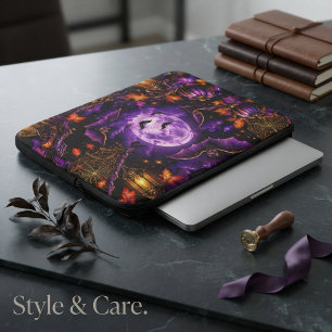 Enchanting Gothic Halloween Moonlit Night Pattern  Laptop Sleeve