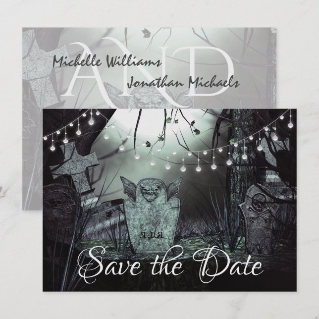 Enchanting Graveyard Gothic Halloween Wedding Save The Date (Front/Back)
