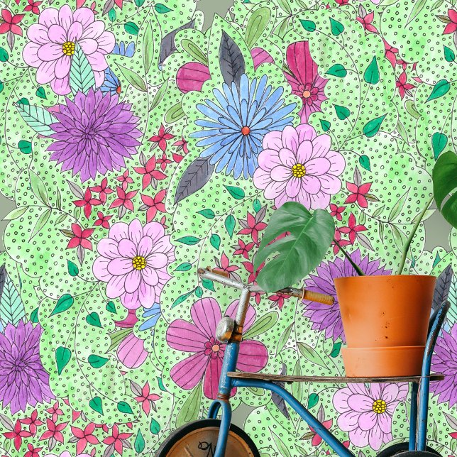 Enchanting Green Pink Purple Blue Garden Blooms  Wallpaper (Creator Uploaded)