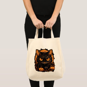 Enchanting Halloween: Black Cat Among Pumpkins Tote Bag