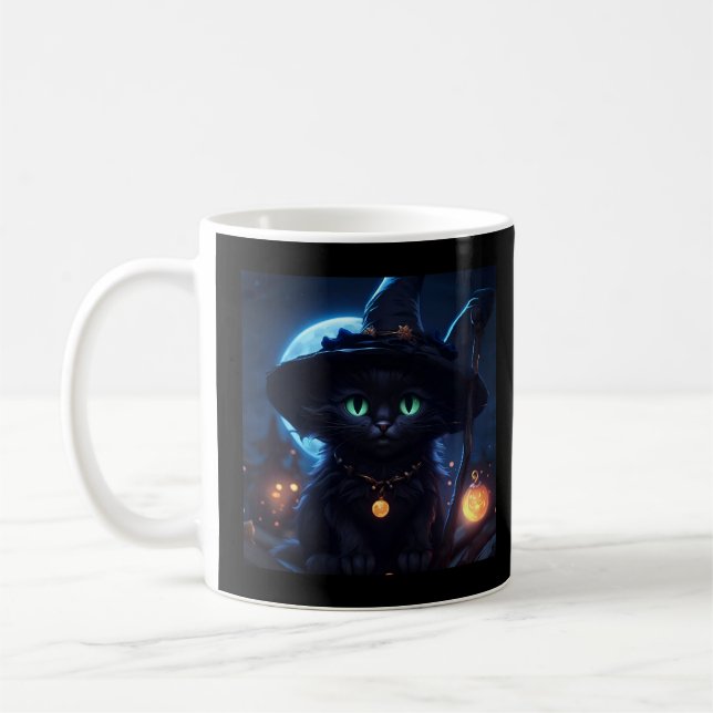 Enchanting Halloween Kitten Witch Coffee Mug (Left)