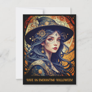 Enchanting Halloween Witch Greeting Postcard