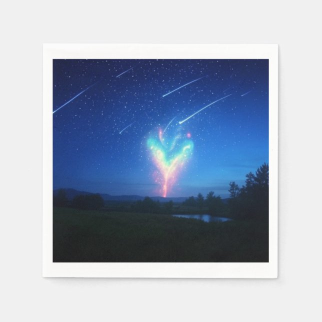 Enchanting Heart-Shaped Bokeh Night Sky Background Napkin (Front)