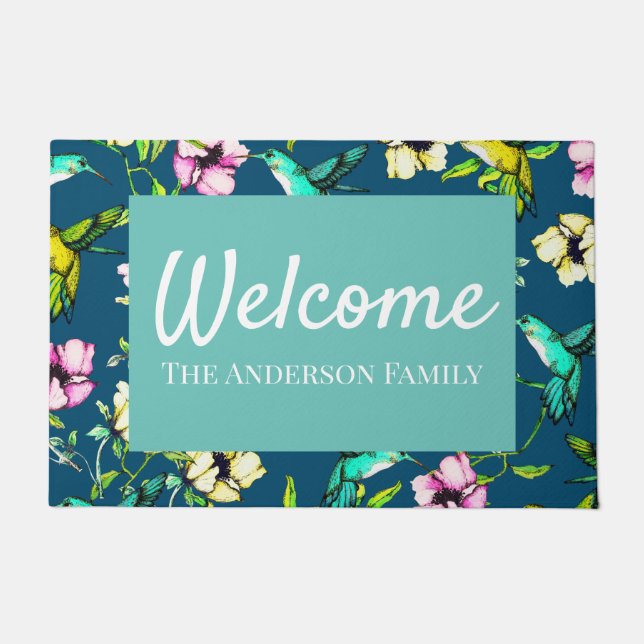 Enchanting Hummingbirds & Spring Flowers Welcome Doormat (Front)