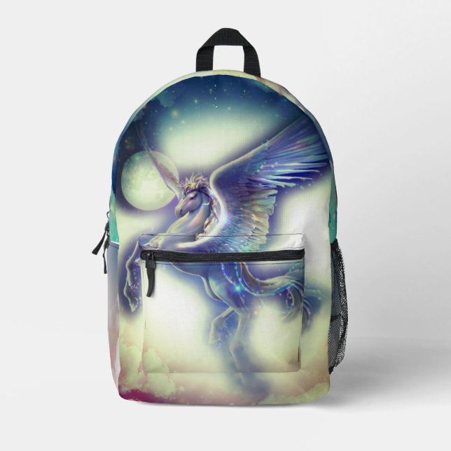 "Enchanting Journeys: Unicorn Dreams Bag" Printed Backpack (Front)