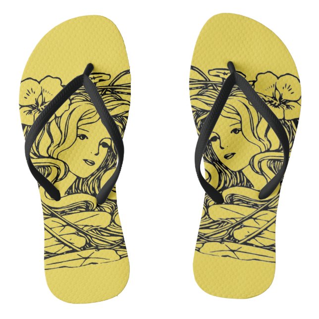 Enchanting Lady Fantasy Illustrated Artwork Flip Flops (Footbed)