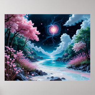 Enchanting Landscape With Cherry Blossoms 🌸🌿 Poster