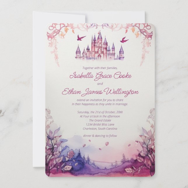 Enchanting Lavender Renaissance Castle Wedding Invitation (Front)